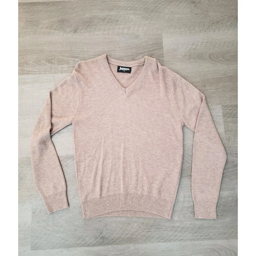 Vintage Jantzen Sweater Mens Medium 80s 90 Retro USA Acrylic V‎ Neck Camel Beige